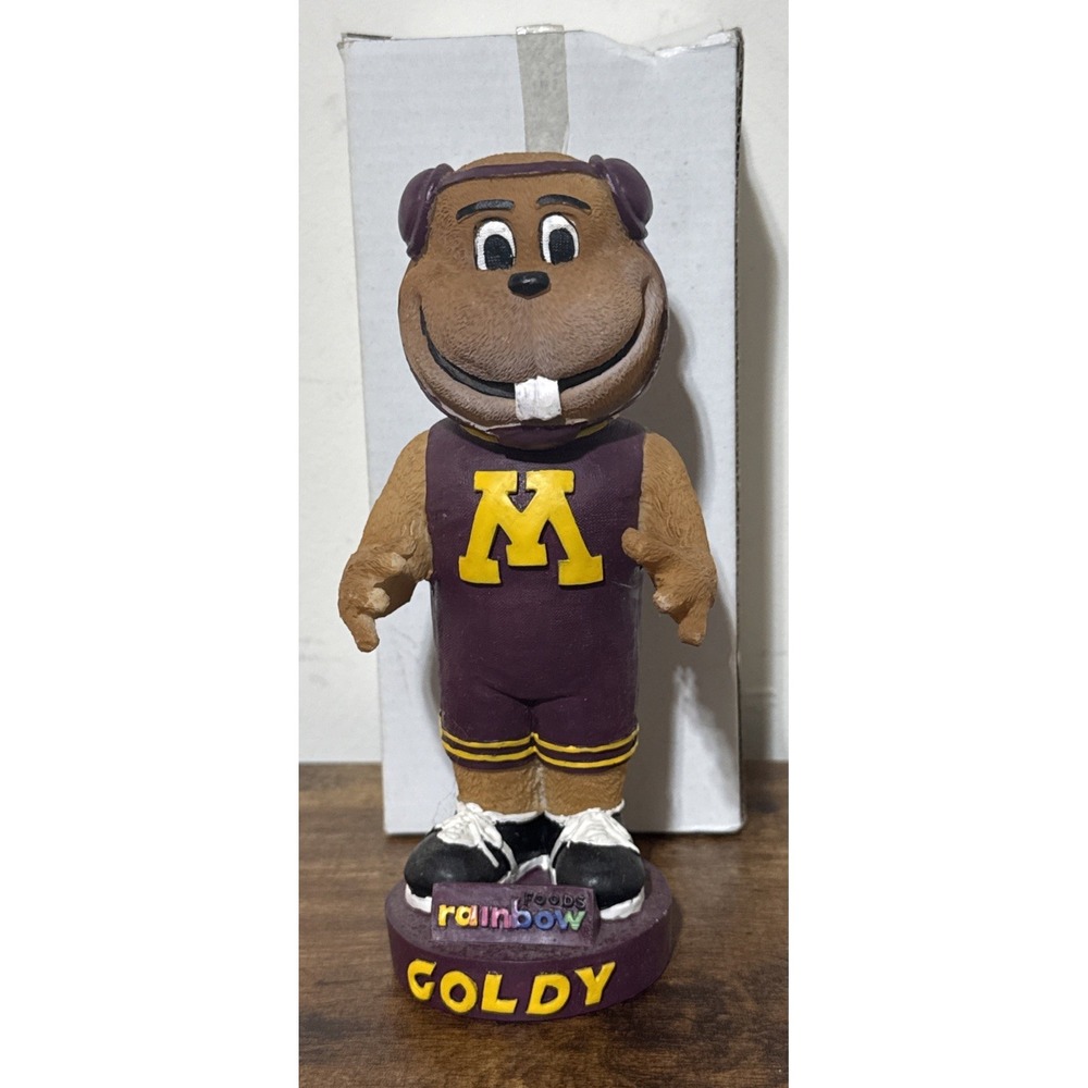 Vintage Minnesota Goldy Gopher 7" Mascot Wrestling Bobblehead Rainbow Foods
